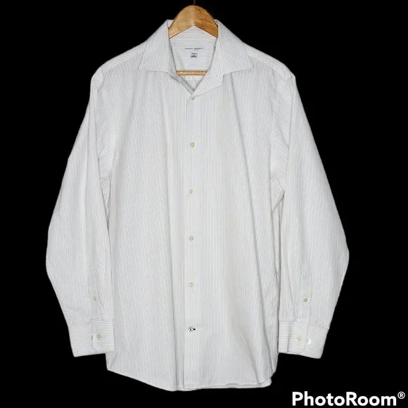 Banana Republic Button Up Shirt Large 16 - 16.5 White with Red Blue Pinstripes