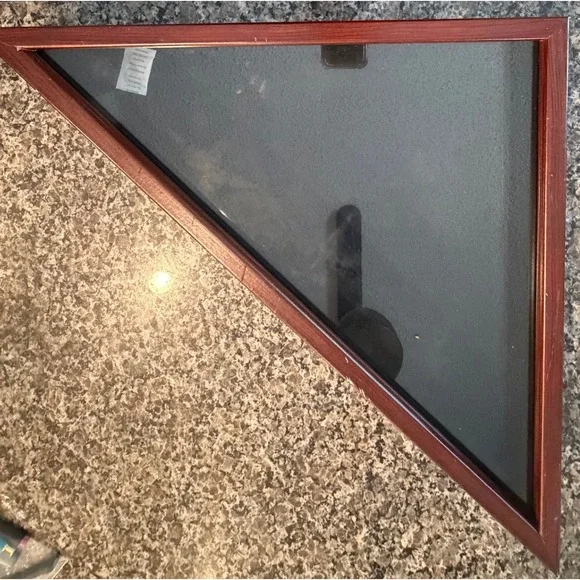 Wood Flag Display Case Triangle Shadow Box Cherry Finish Glass Front 25 inch