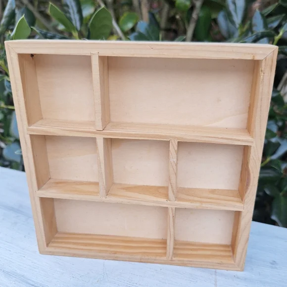 Mini Wood Shadow Box Wall Hanging Display 7x7x 1 inch deep wooden divided