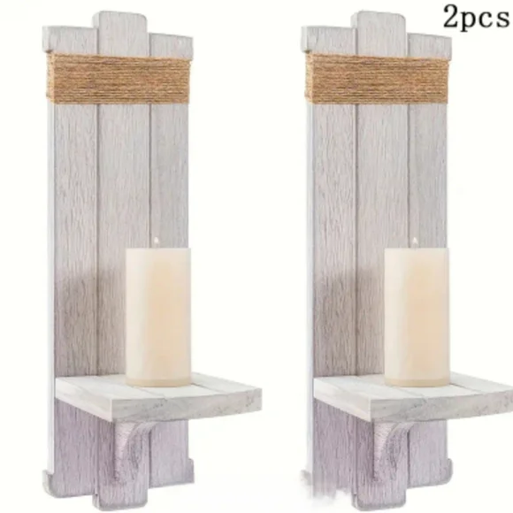 Rustic White Wall Candle Holders - Set of 2