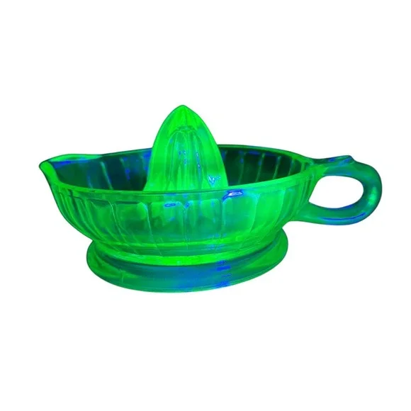 Uranium Glass Juicer Vintage Green Depression Glass Citrus Reamer Kitchen