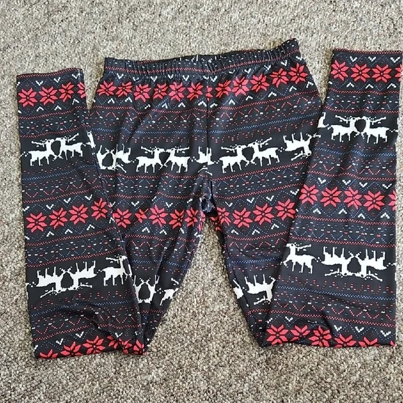 Festive Reindeer Kids Leggings Size M.