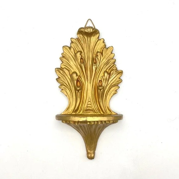 Vintage Style Gold Acanthus Leaf Wall Corbel Floating Shelf Ornate Gilded 9.5in