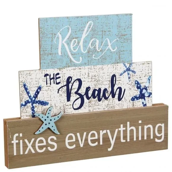NWT Michael’s Stock Tabletop Wood Decor Signs Rustic Beach Ocean Style Art Decor