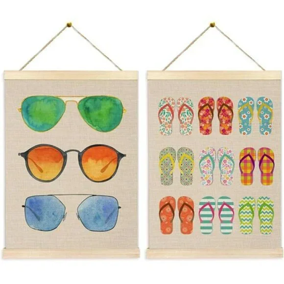 Summer Beach Wall Art Set Flip Flop Coastal Decor Hanging Posters 12x16 Inch