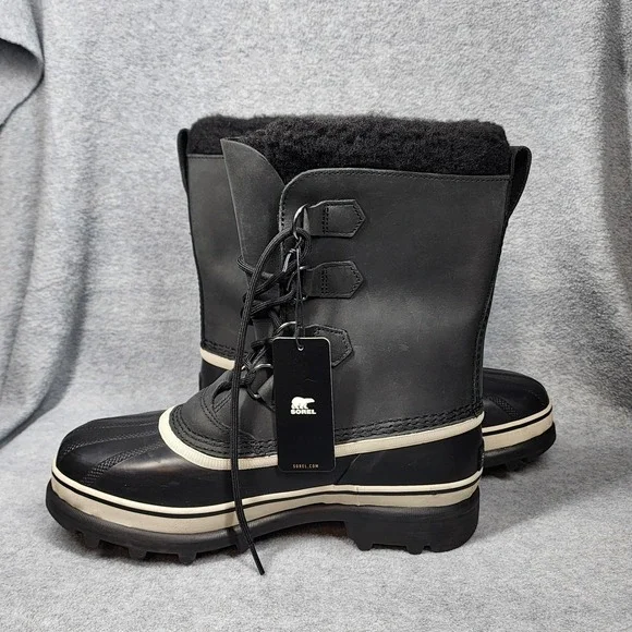 Sorel Caribou WP Boots Mens Size 7.5 Black Leather Waterproof Insulated Snow