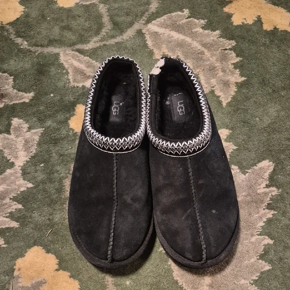 UGG Black Suede Slip-Ons with White Trim