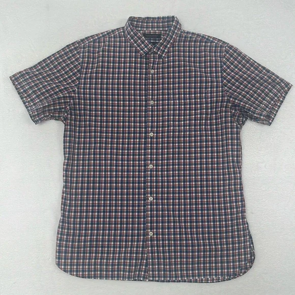 Banana Republic Custom 078 Wash Camden Fit Plaid Short Sleeve Button Size L