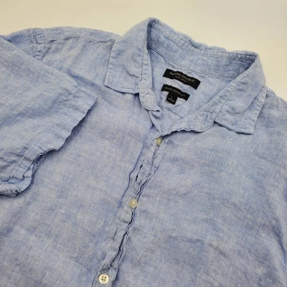 Banana Republic Camden Standard Fit Blue Short Sleeve Button Up Shirt Men L