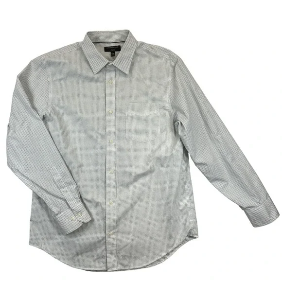 Banana Republic Shirt Mens L White‎ Green Dot Pattern Button Down Long Sleeve