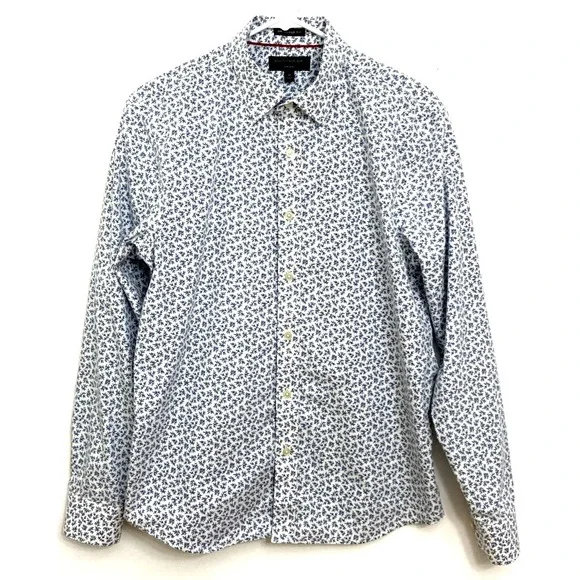 Banana Republic Men's L/S Button Up Shirt Sz M Untucked Fit Blue White Foliage