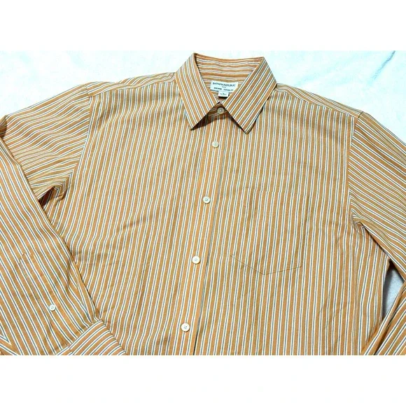 BANANA REPUBLIC MEN'S LONG SLEEVE ORANGE STRIPE DRESS SHIRT - SIZE L (16-16 1/2)