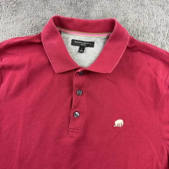 Banana Republic Polo Shirt Mens L Red Slim Fit Pique Elephant Logo Preppy