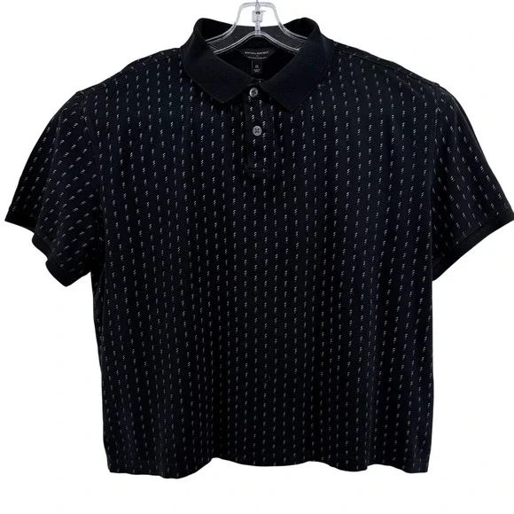 Banana Republic Polo Shirt Mens XL Black Luxe Touch Performance Print Preppy