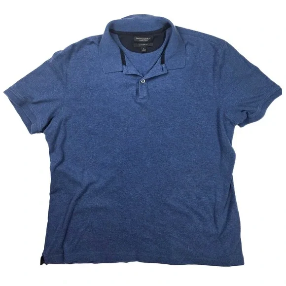 Banana Republic Luxury Touch Standard Fit Blue 1/4 Button S/S Polo‎ Men's Size L