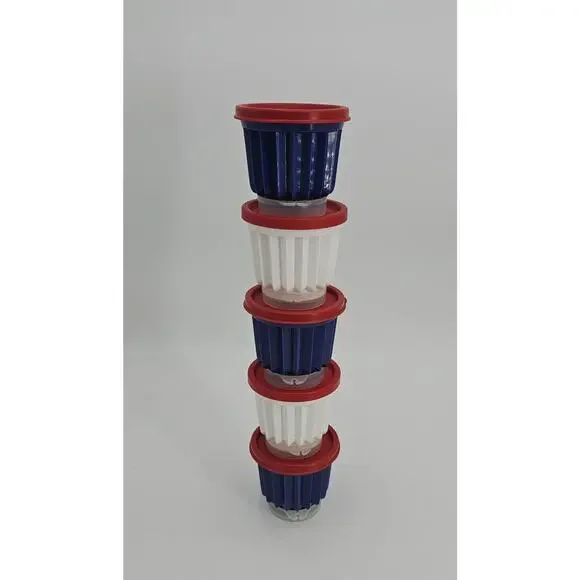 Tupperware Jel-ette Jello Mold Single Serve Cups With Lids Mini Red White Blue