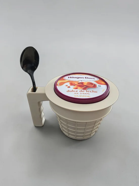 Ice Cream Cup Holder with Spoon Holder- Cream