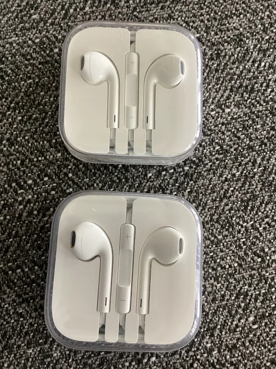 TWO Apple iPhone Wired Earbuds with Stereo Plugs + Apple Stickers - New!