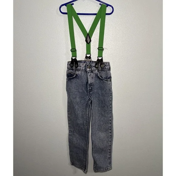 Vintage 80s Little Levi's Acid Wash Jeans with neon suspenders‎ Size 7 USA RARE