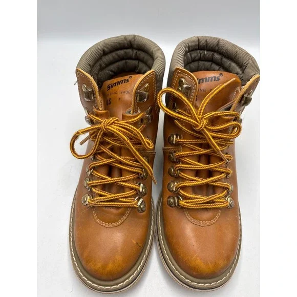 SIMMS Fly Fishing River Wading Boots Felt‎ Sole Leather Brown/Green - Size 7