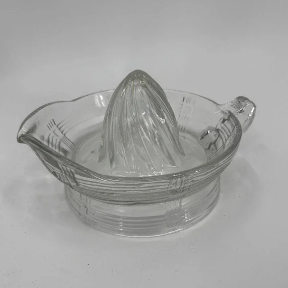 Vintage Clear Glass Citrus Juicer Reamer with Handle and Pour Spout Art Deco