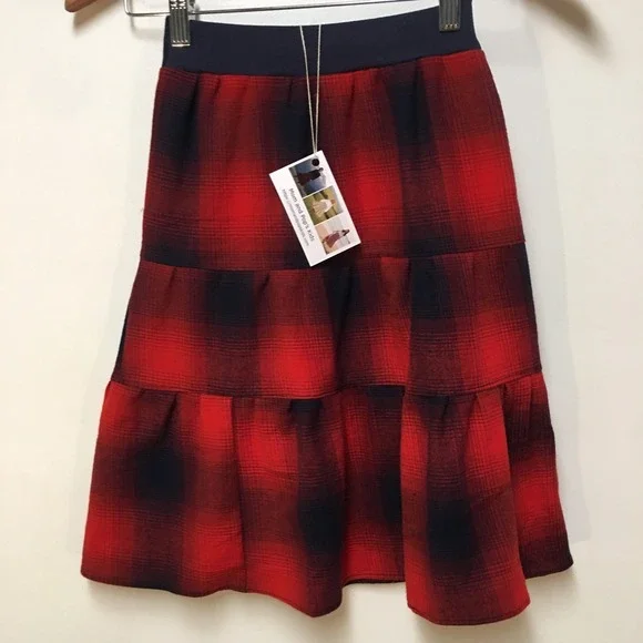 Skirt Flannel Girls 5 Maxi Red Plaid Ruffle Tiered Cotton Mom and Pop's Kids