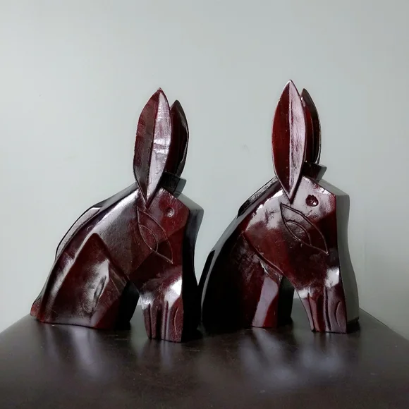 Rare! Vintage Mid-Century Carved San Juan PR Mahogany Wood Donkey Bookends