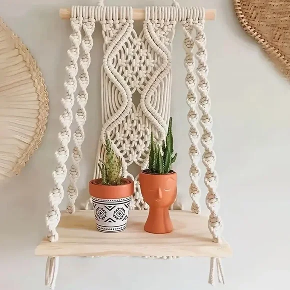NWT Detailed Handmade Bohemian Macramé Shelf for Wall Hanging!