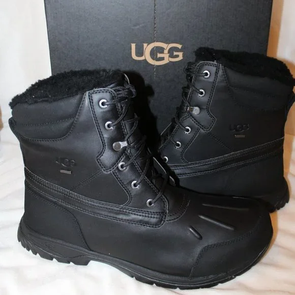 NIB UGG MEN'S FELTON WINTER LEATHER SHEARLING LINED BOOTS‎ BLACK