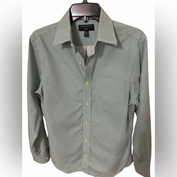 Banana Republic Non Iron Slim Fit Dress Shirt Green 100% Cotton Size Small