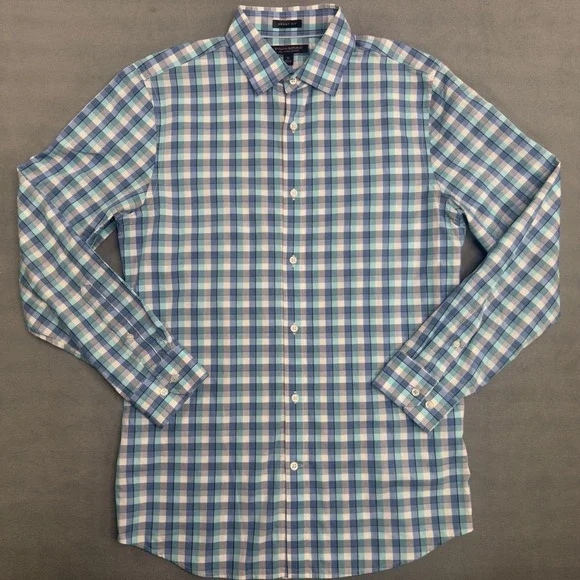 Banana Republic Grant Fit Blue Plaid Supima Cotton Shirt 274275-01 Mens M