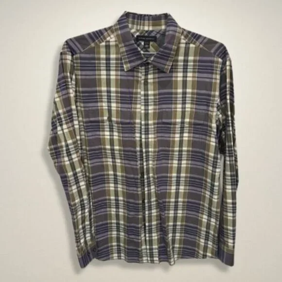 Banana Republic Flannel Shirt Button-Up Long Sleeve‎ Plaid Pattern Purple/Tan M
