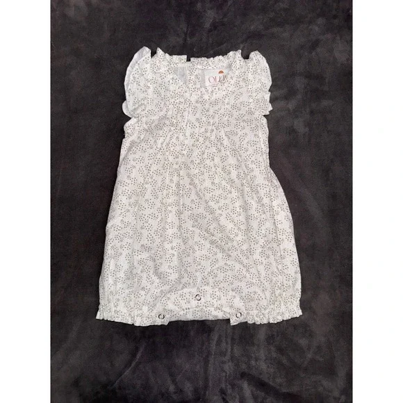 Ollie's Day Baby Girl Floral Bubble Romper White Tan Ruffle Sleeve 6-9 Months