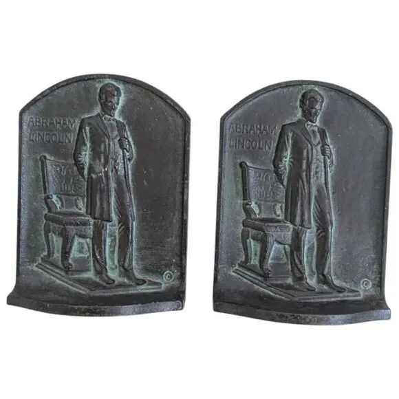 Antique 1923 Abraham Lincoln Bookends by A.M. Greenblatt Bronze Cast Iron