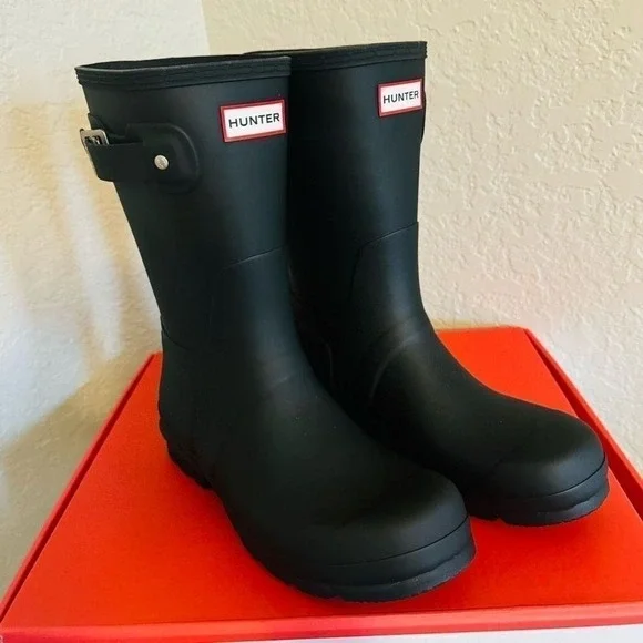 HUNTER Original Short Waterproof Rain Boot, Rubber Black,‎ Size 11, NWT
