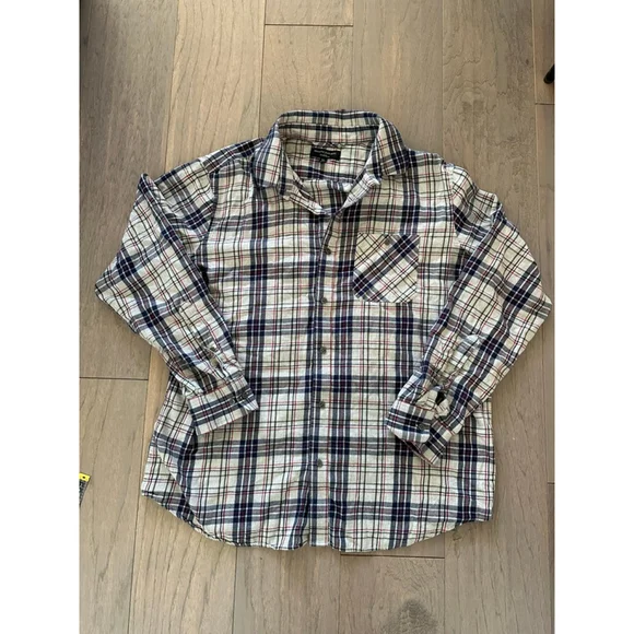 Banana Republic Mens Plaid Button Down Shirt White Navy XL