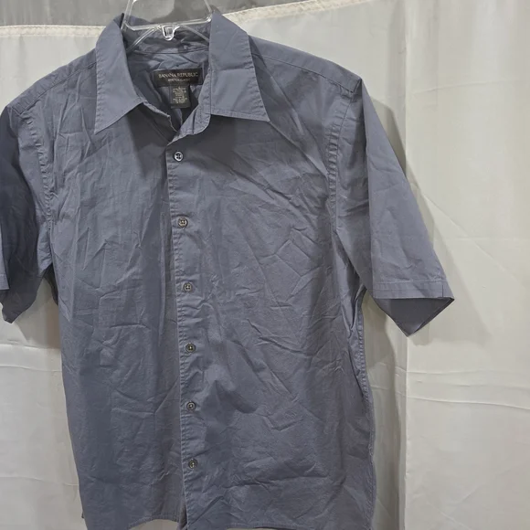 Banana Republic Men Coastal Prep Sz L SS Cotton Stretch Button Down Blue Shirt