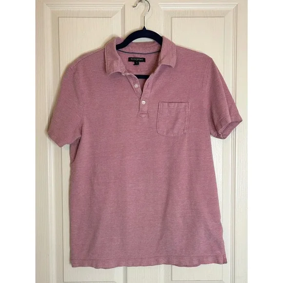 Banana Republic Mens Rose Pink Heathered Cotton Short Sleeve Pocket Polo Shirt M