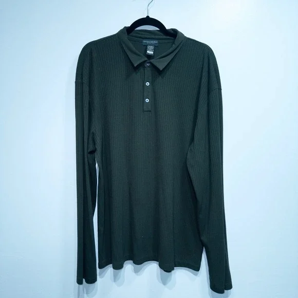 Banana Republic Olive Green Stretch Ribbed Collared‎ Shirt Size XL