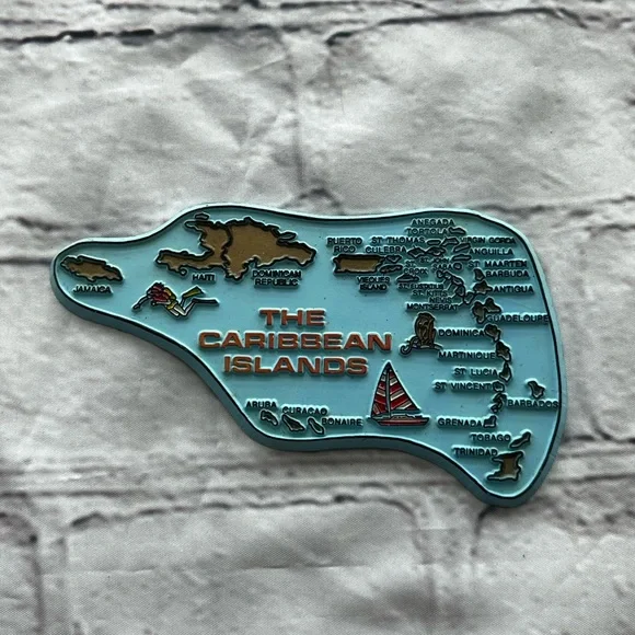 Caribbean Islands Map Magnet - Blue vintage
