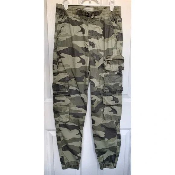 Abercrombie Kids Green Camo Cargo Jogger Pants Stretch Waist‎ Youth 15/16