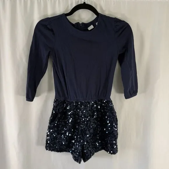 Gap Kids Romper Girls Medium Blue Sequin Long Sleeve Round Neck Zip Back