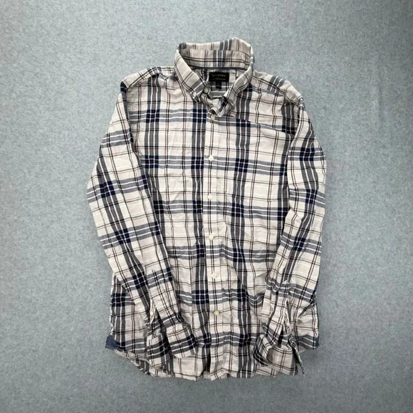 Banana Republic Mens‎ Large Stretch Oxford Slim Fit Shirt Plaid Button Down Navy