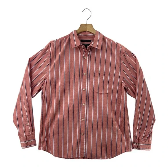 Banana Republic Mens Standard Fit Striped Button Down Shirt Large Coral Blue