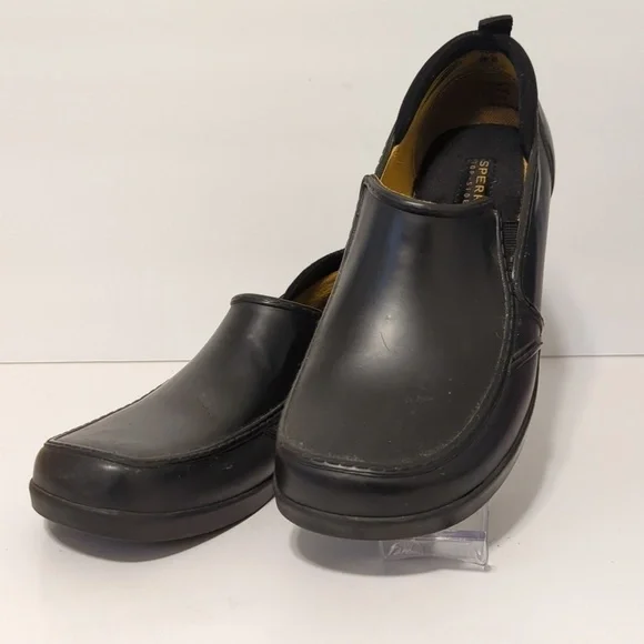 Sperry top spider black rubber low top shoes. Men's size 8.5 woman's size 10