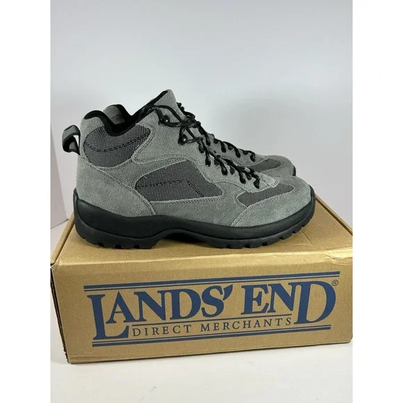 Lands End Mens Hiking Boots Grey Suede Mesh Water Repellent Size 10 NEW W/box