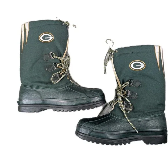 Vintage Green Bay Packers Winter Snow Boots Men Size 11 NFL Football Team Logo
