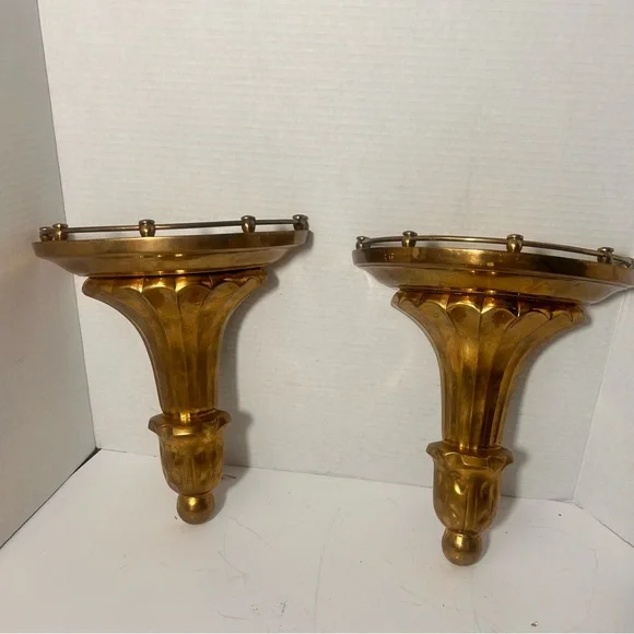 Vintage Art Deco Regency Solid Brass Fluted Wall Sconces Set of 2 Ornate
