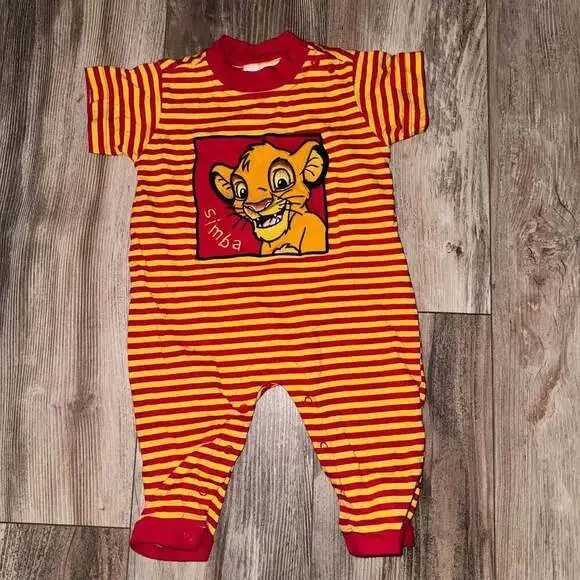 Vintage Disney The Lion King - Red & Yellow Stripe Romper Simba S Disney Store