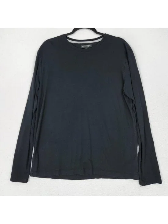 Banana Republic Shirt Mens Large Black Long Sleeve Luxury Touch Cotton Crewneck